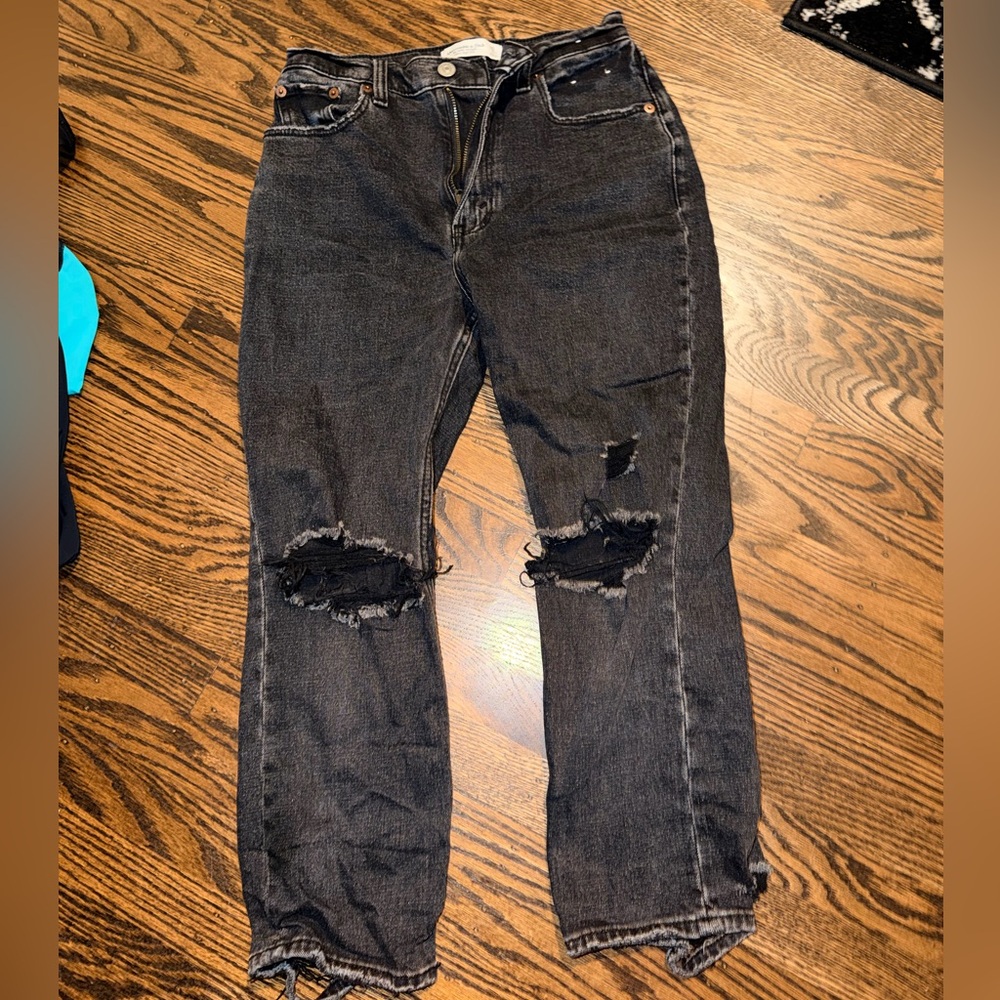 Abercrombie & Fitch Dark Gray Ankle Straight ultra High Rise Jeans 0